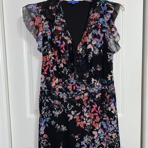Apt 9 maxi dress. XL. Black with floral print. V-neck. Ruffle detailing.